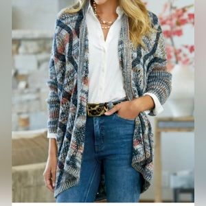 Soft Surroundings S/M Pendley Cable Knit Cardigan Sweater Wool Blend Multicolor